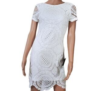 NWT Lulus | Crochet Lace Scalloped Edge Short Sleeve Sheath Dress Backless
